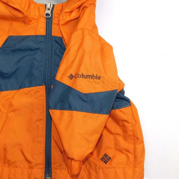 Columbia Boys 6M Orange Blue Hooded Fall Water Resistant Spring Jacket - Picture 4 of 7
